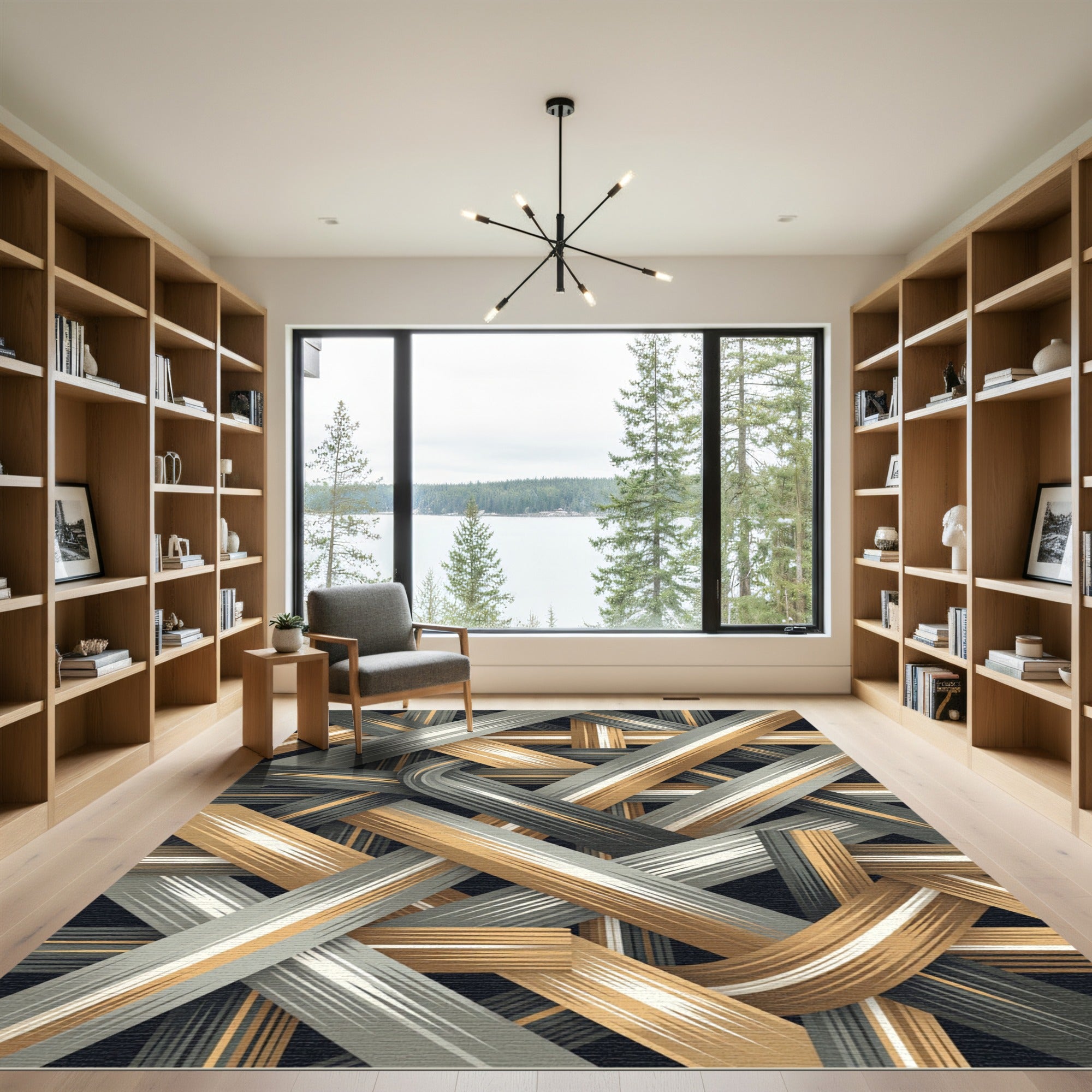 Gold and Gray Interwoven Ribbon Rug