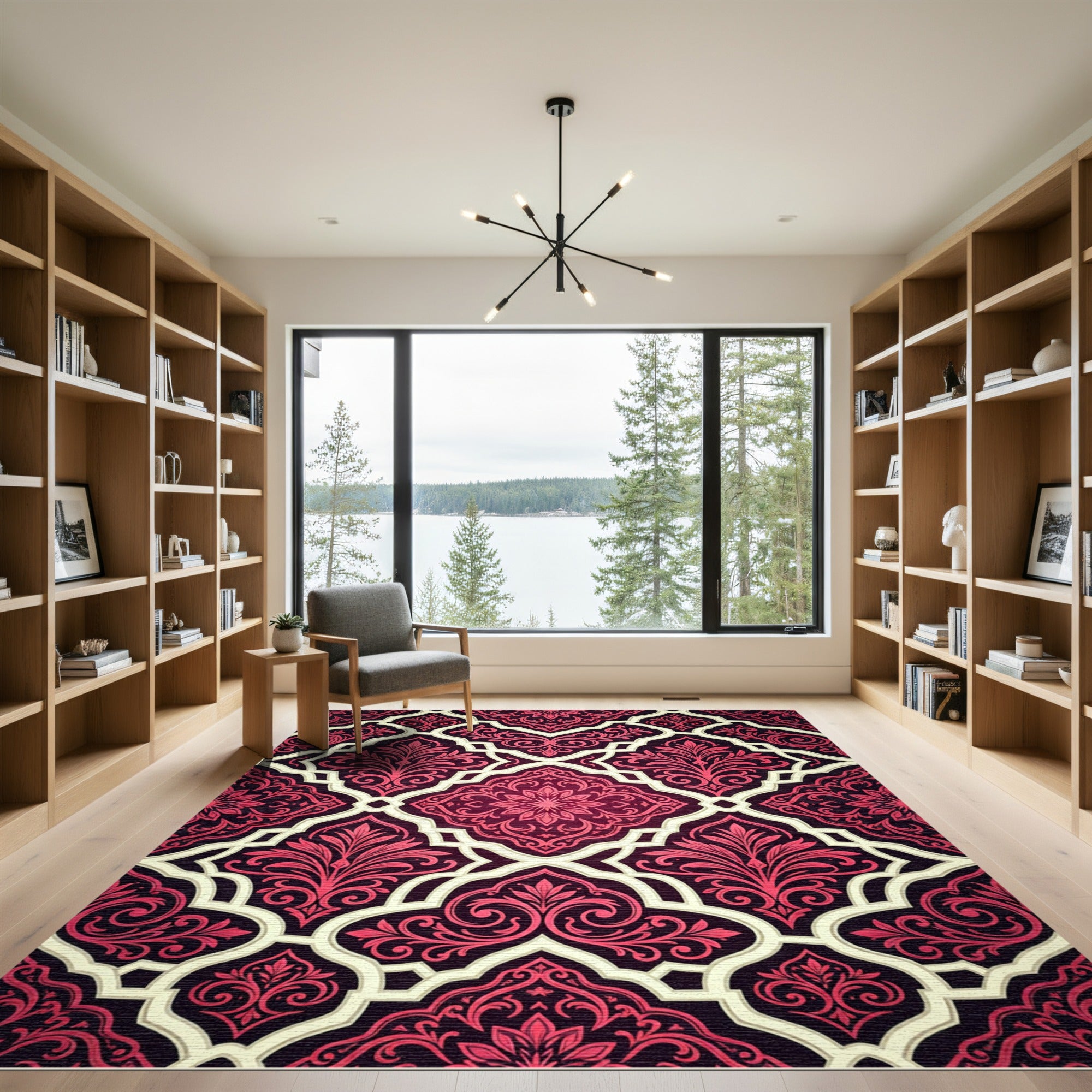 Burgundy Floral Damask Medallion Rug