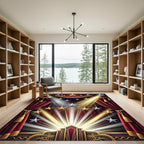 Regal Crimson Velvet Golden Starry Stage Rug