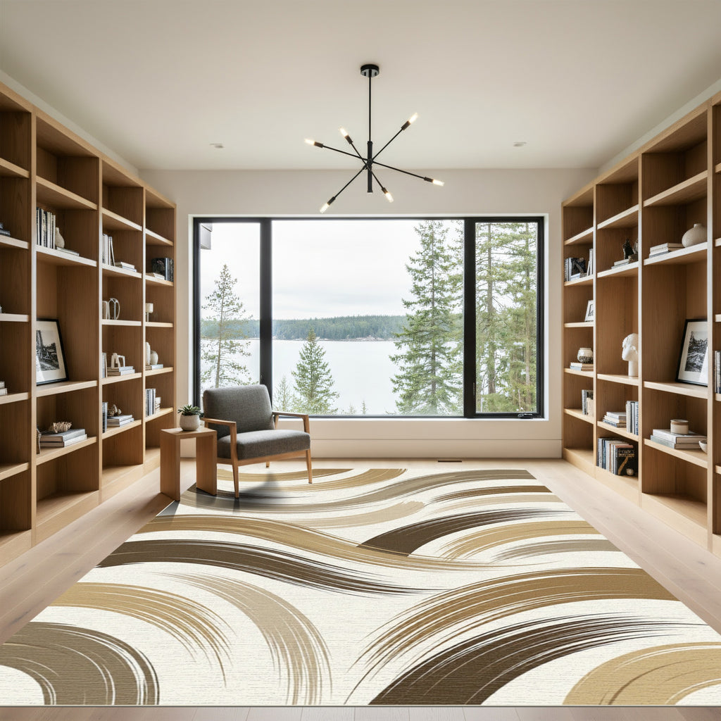 Contemporary Earth Tone Abstract Swirl Rug