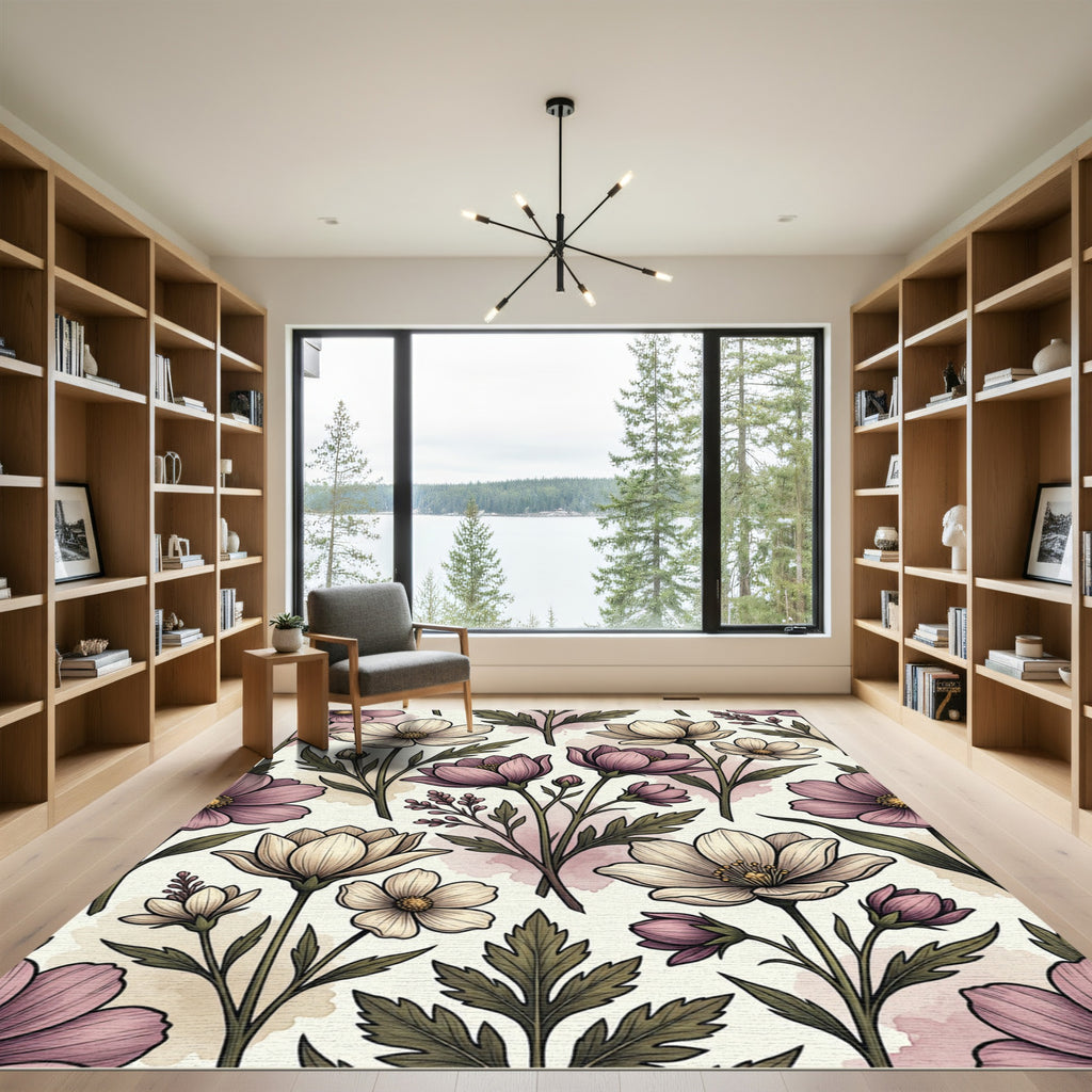 Muted Floral Botanical Arrangement Rug