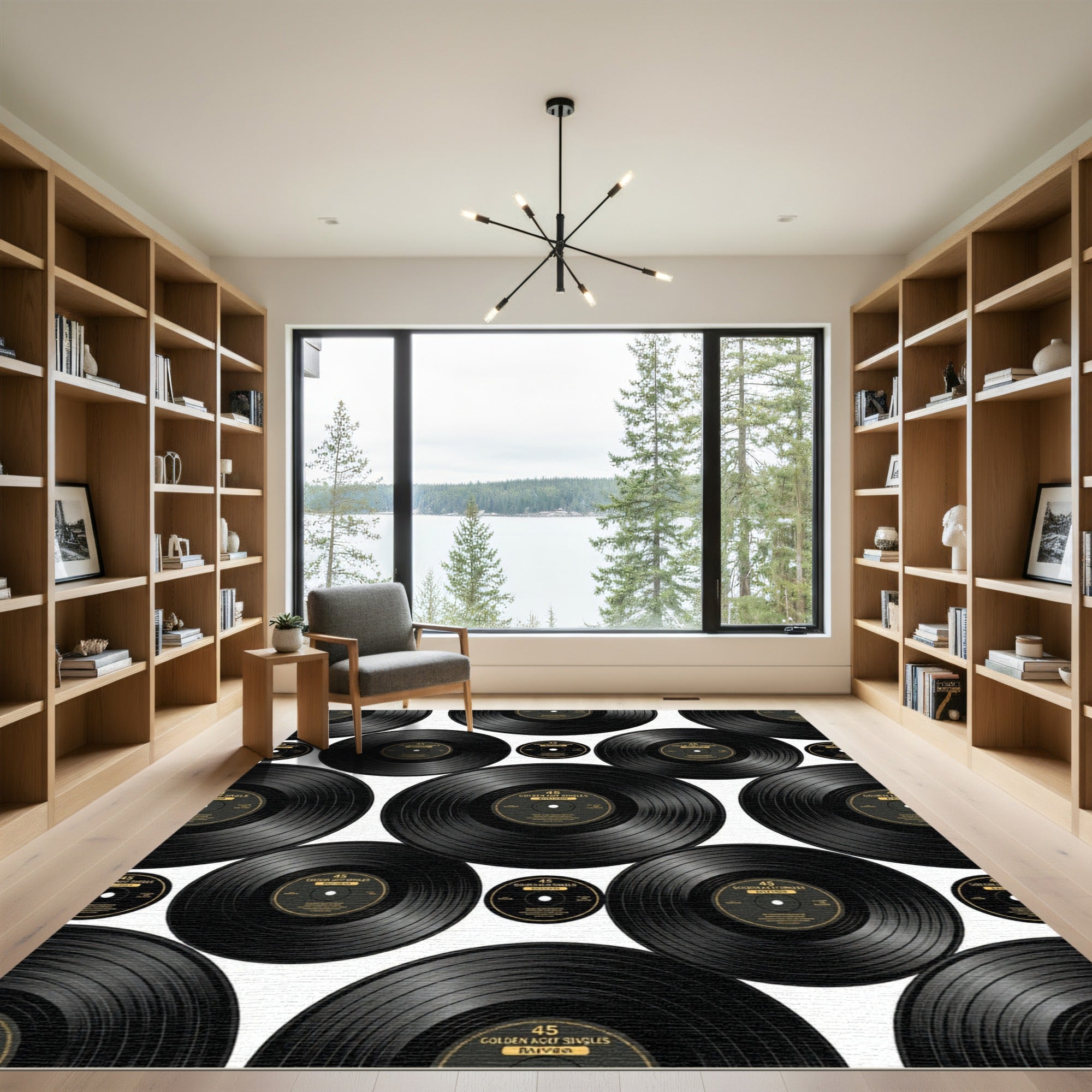 Retro Black Vinyl Record Collage Rug