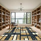 Deep Ochre Geometric Grid Rug