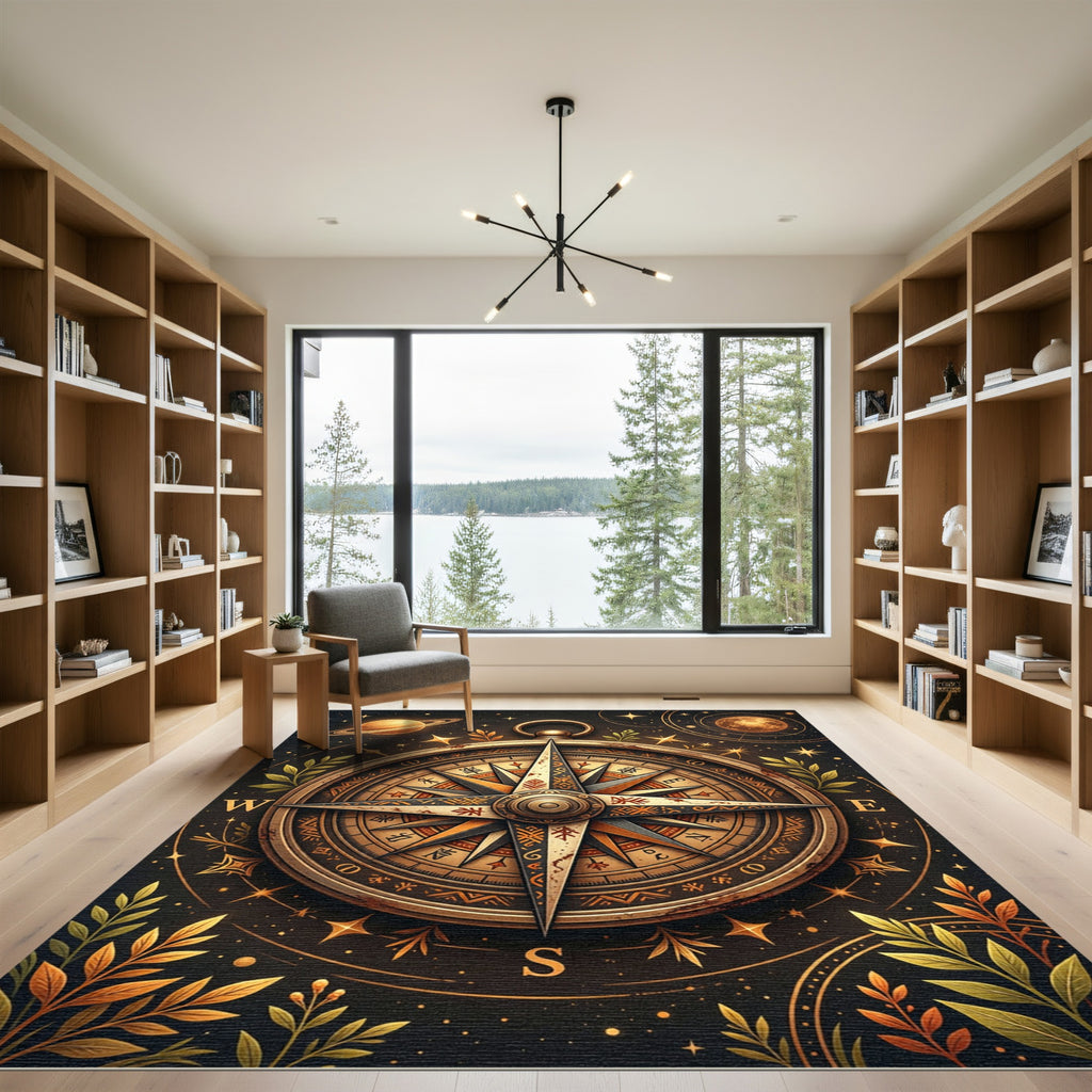 Celestial Compass Golden Star Map Rug