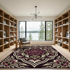 Deep Burgundy Floral Medallion Floret Rug
