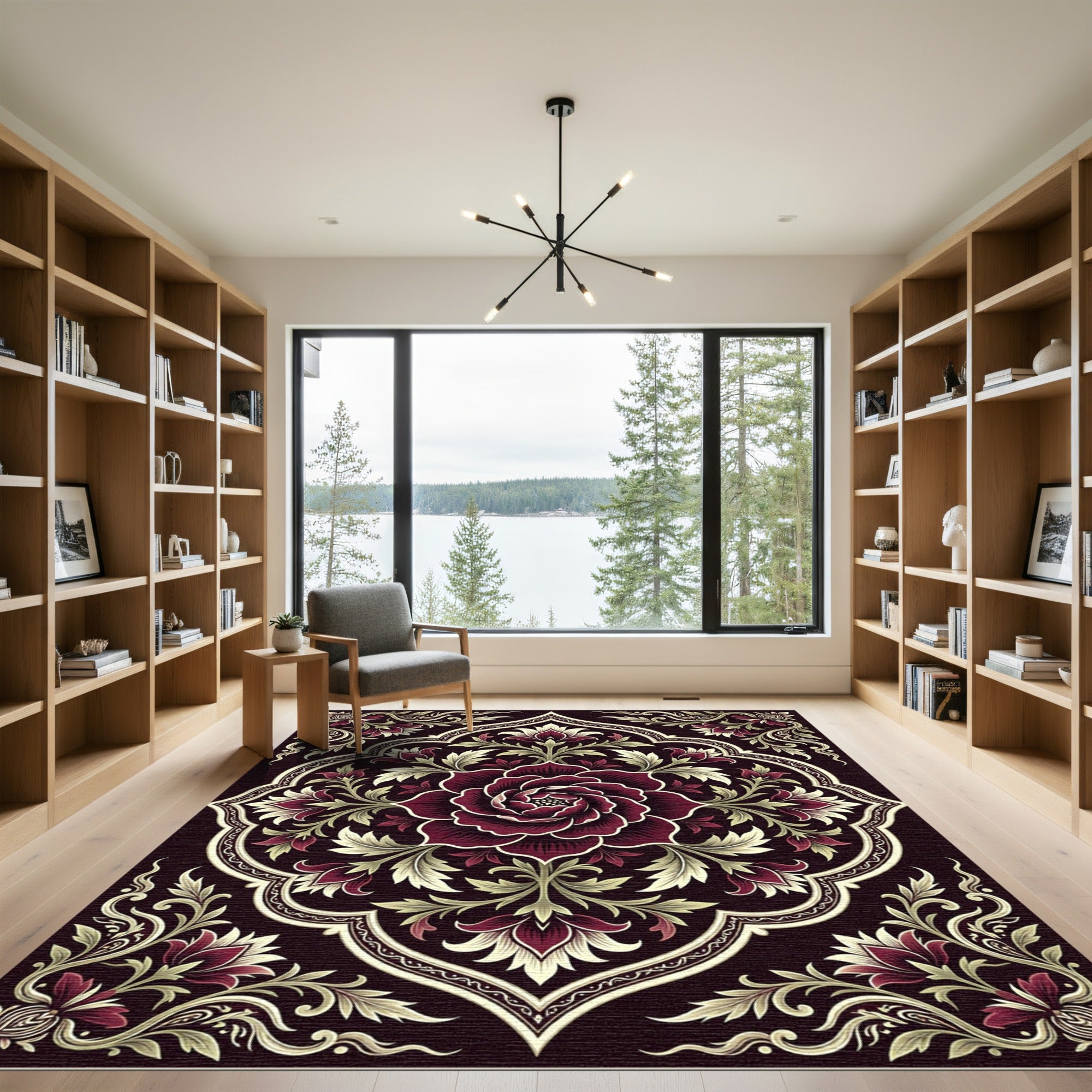 Deep Burgundy Floral Medallion Floret Rug