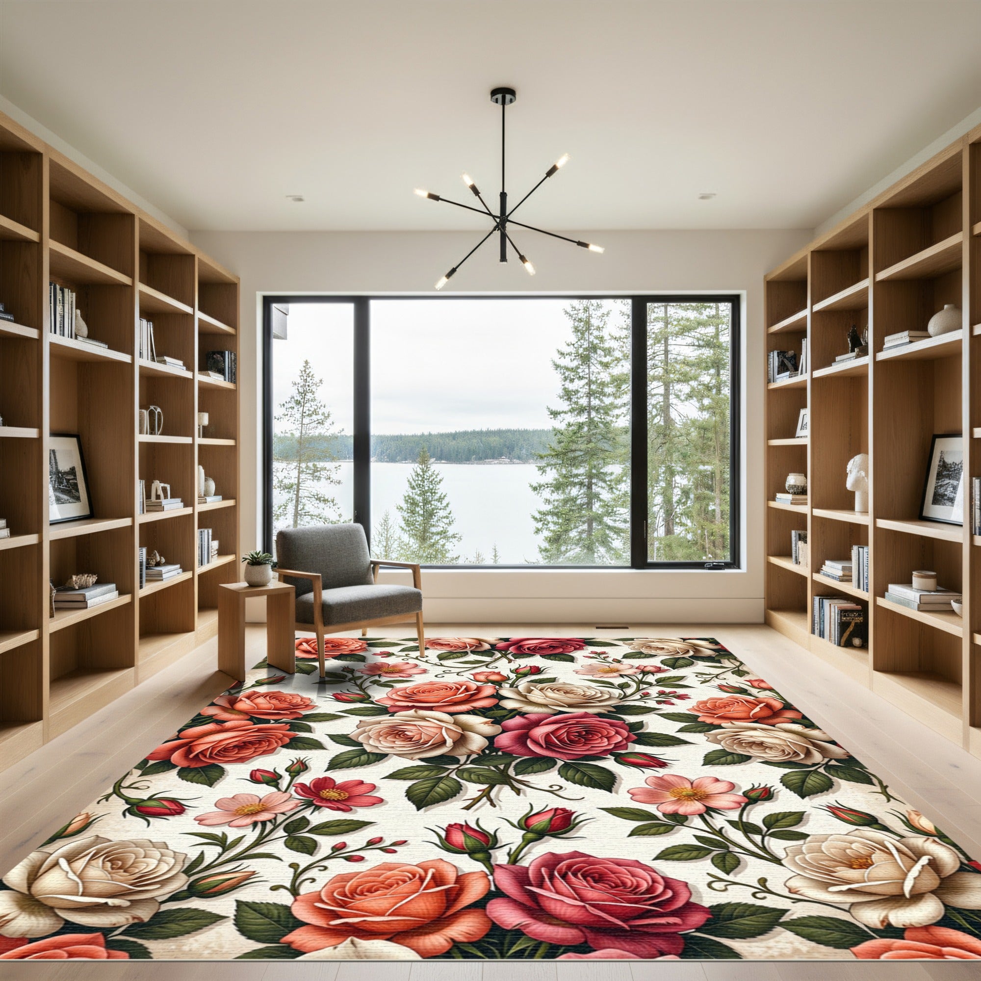 Romantic Garden Rose Bouquet Floral Rug