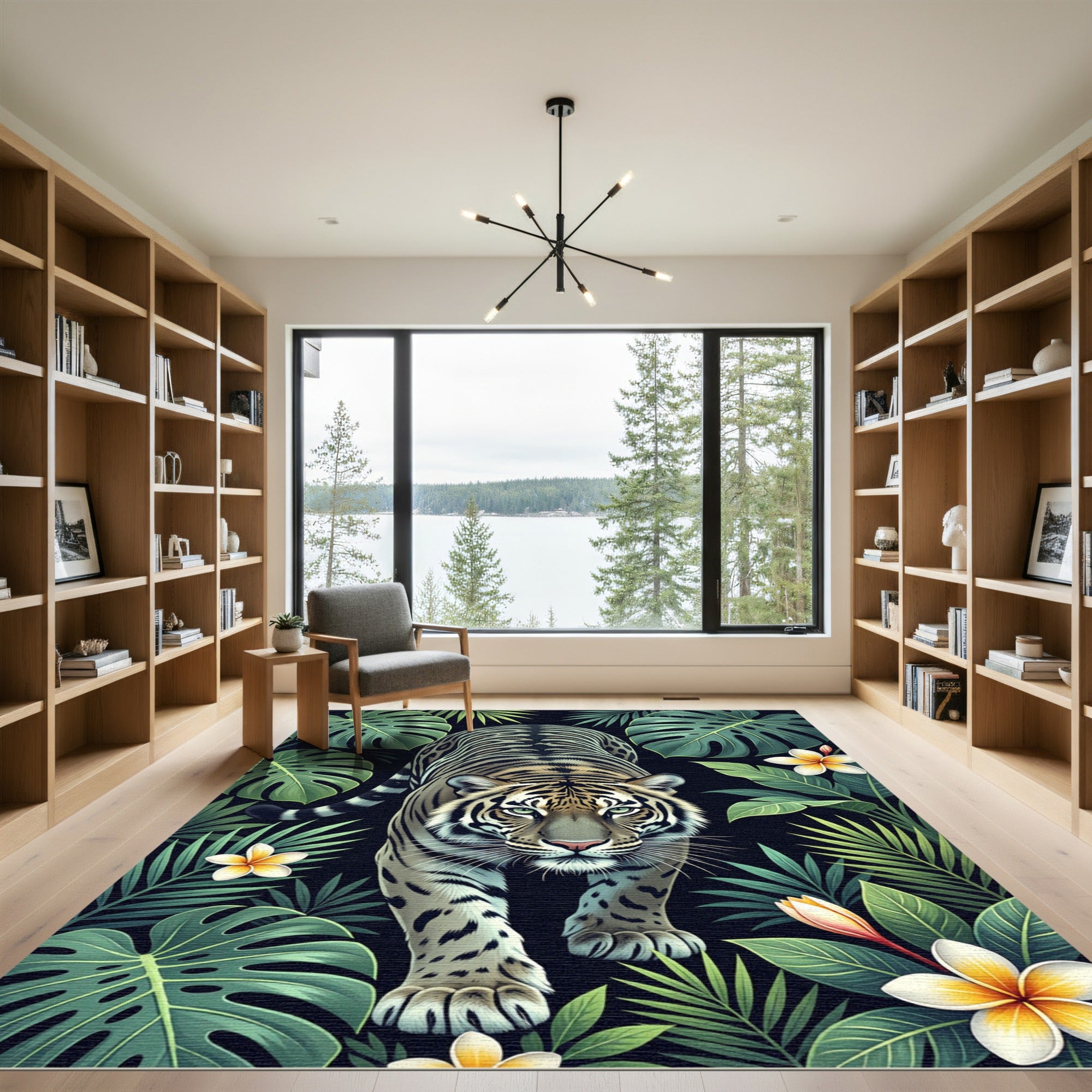 Majestic Tiger Tropical Jungle Floral Rug