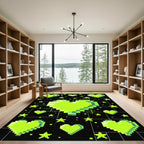 Neon Lime Heart Pixel Art Galaxy Rug