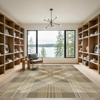 Earthy Geometric Wheat Linear Grid Rug