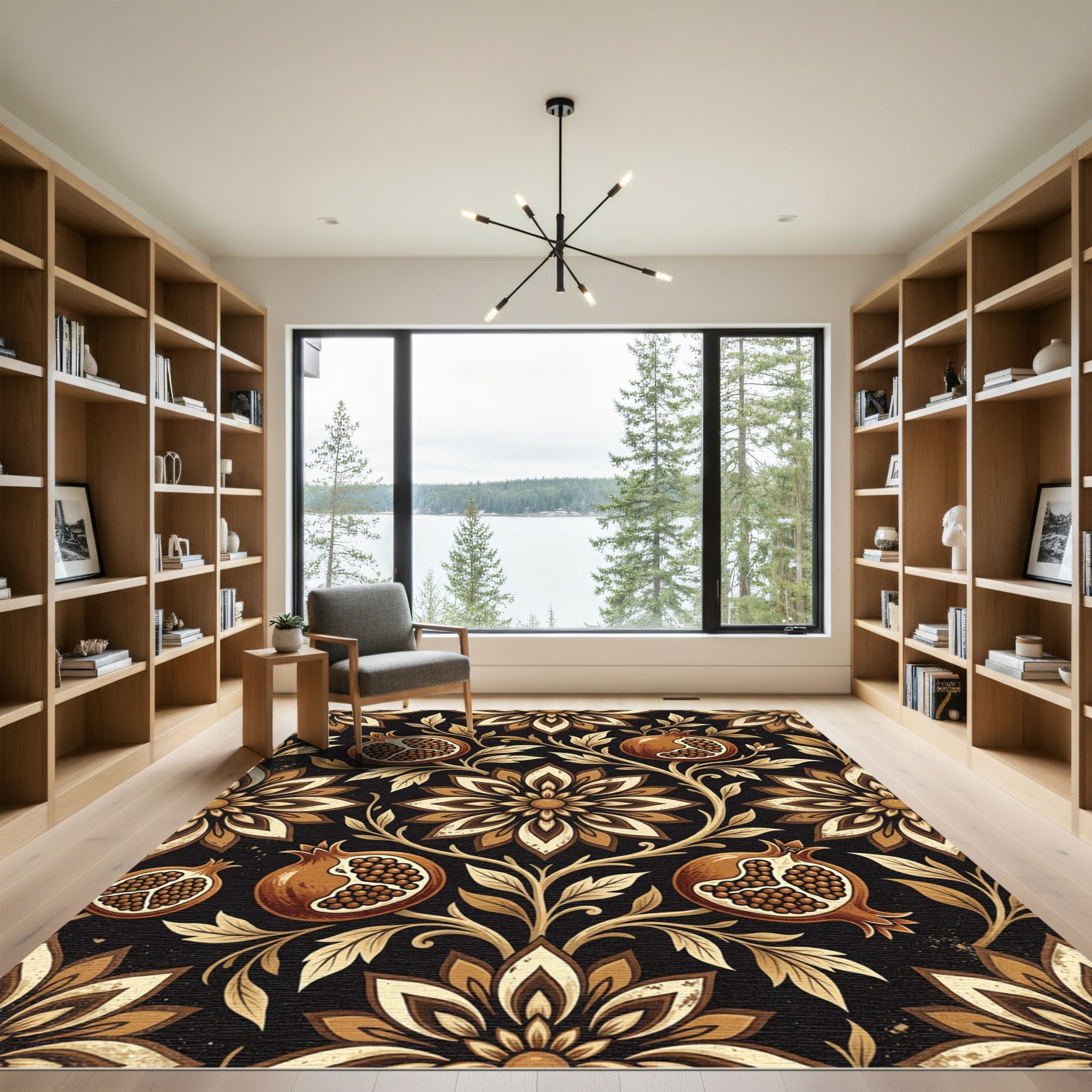 Rich Pomegranate Floral Vine Art Rug