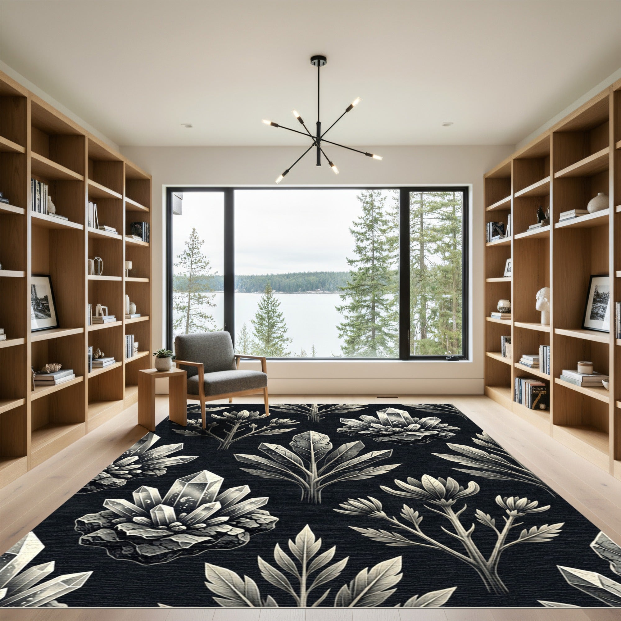 Monochromatic Crystal Botanical Arrangement Rug