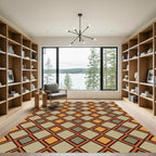 Mid-Century Earthy Geometric Diamond Grid Rug