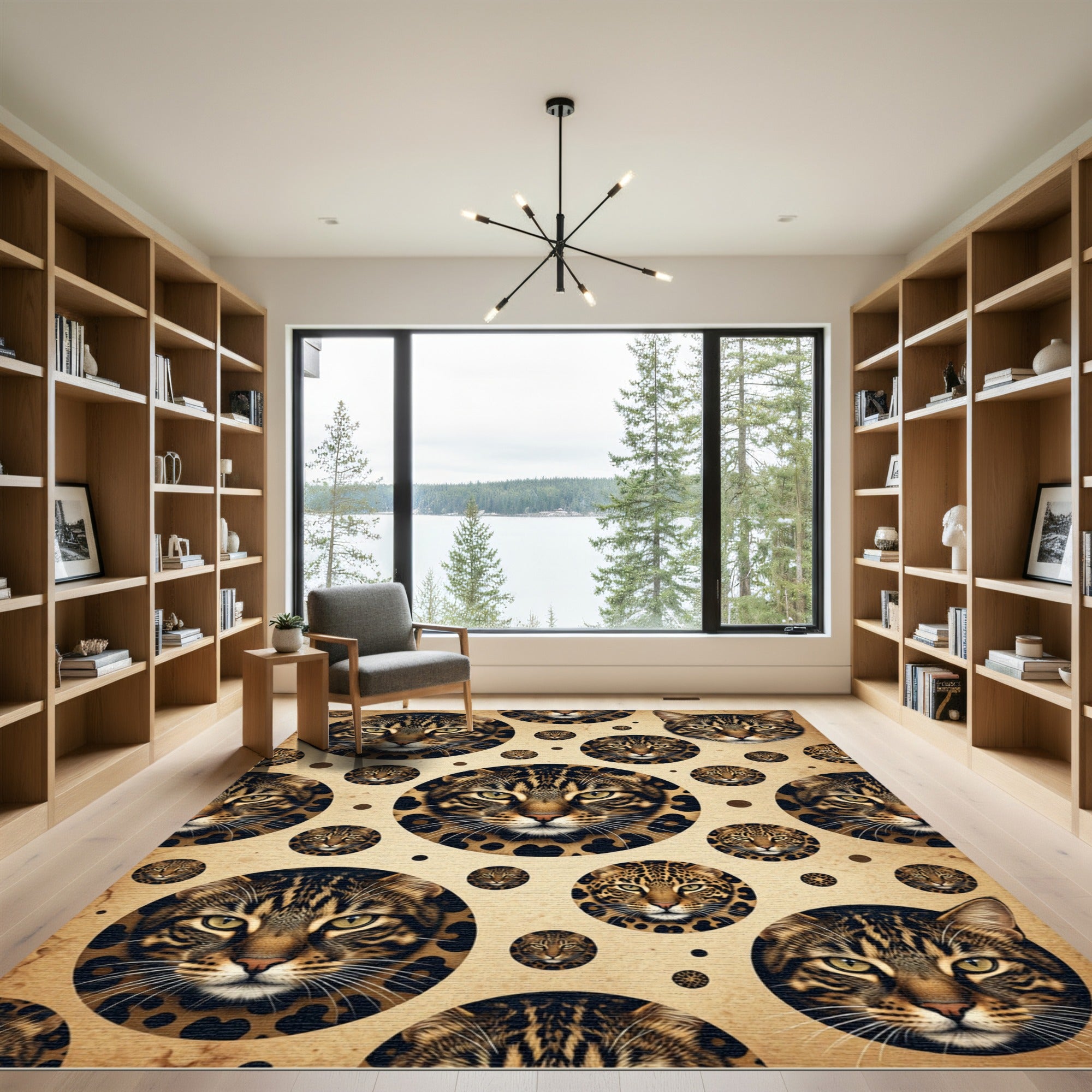 Golden Leopard Spotted Feline Portrait Rug