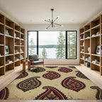 Earthy Burgundy Paisley Floral Scroll Rug
