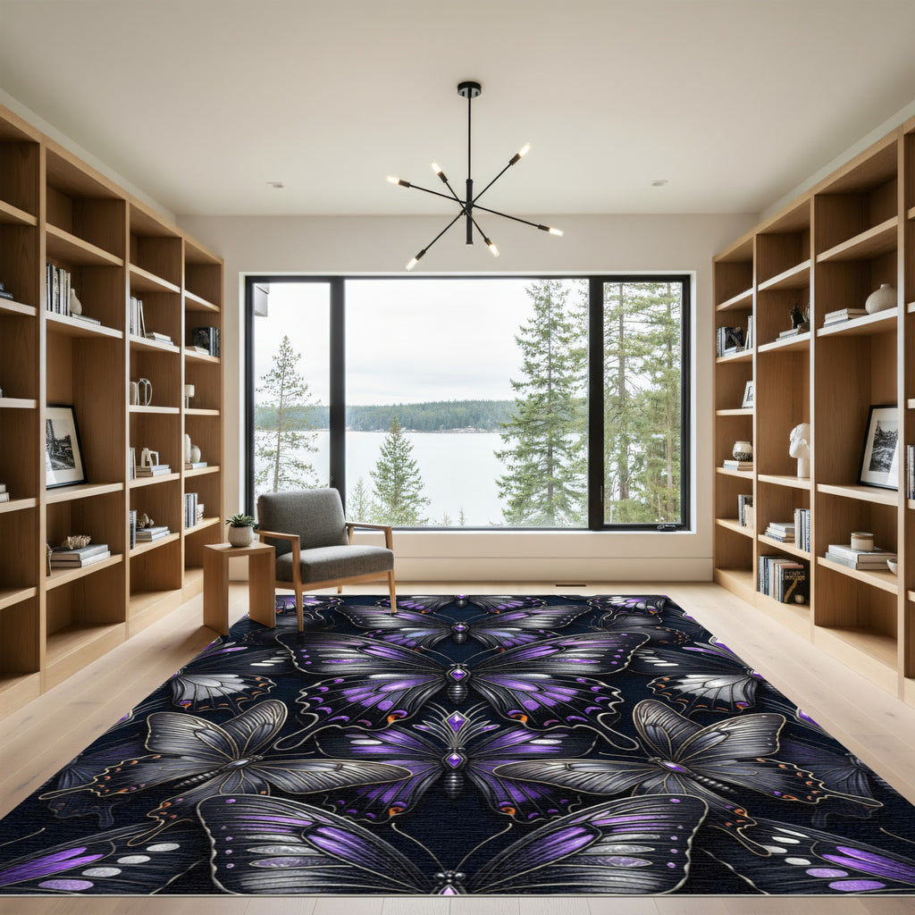 Gothic Orchid Butterfly Mandala Rug