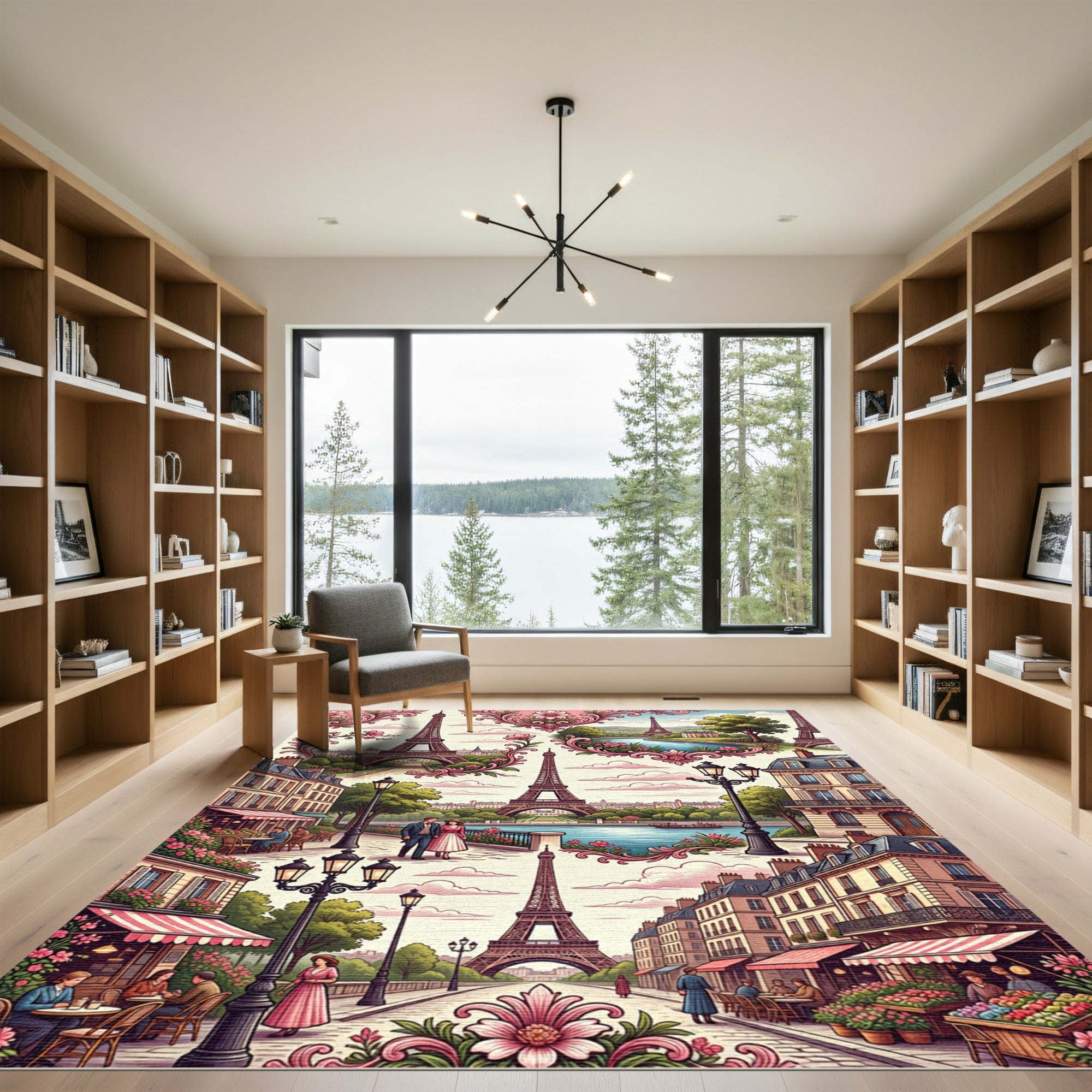 Parisian Eiffel Tower Floral Landscape Rug