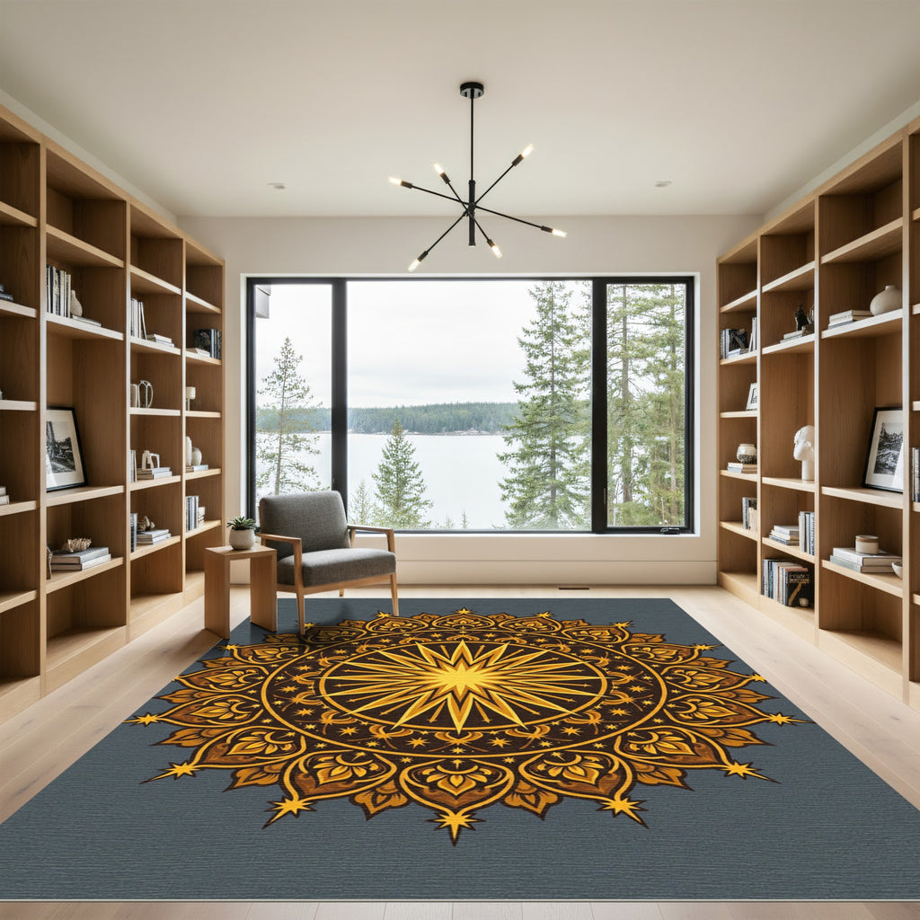 Celestial Gold Sunburst Star Medallion Rug