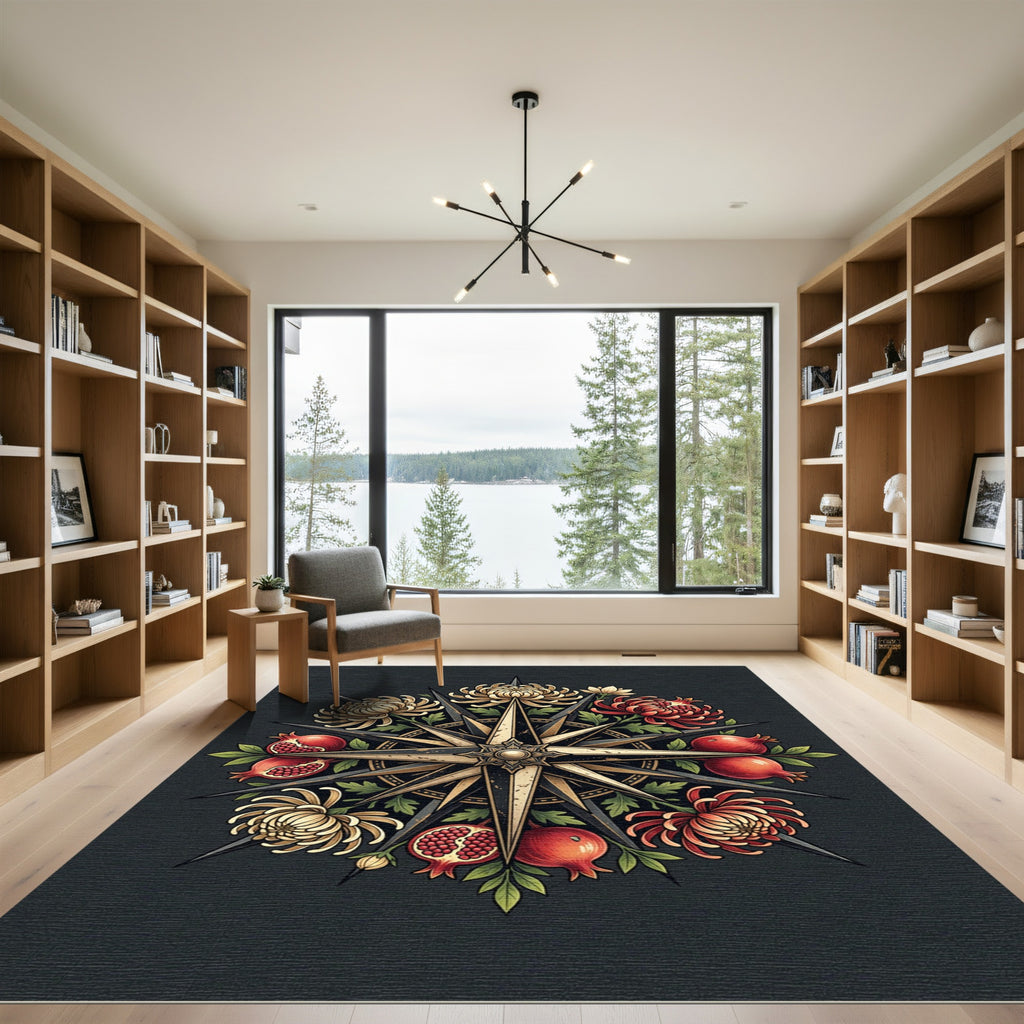 Gothic Pomegranate And Chrysanthemum Compass Rug