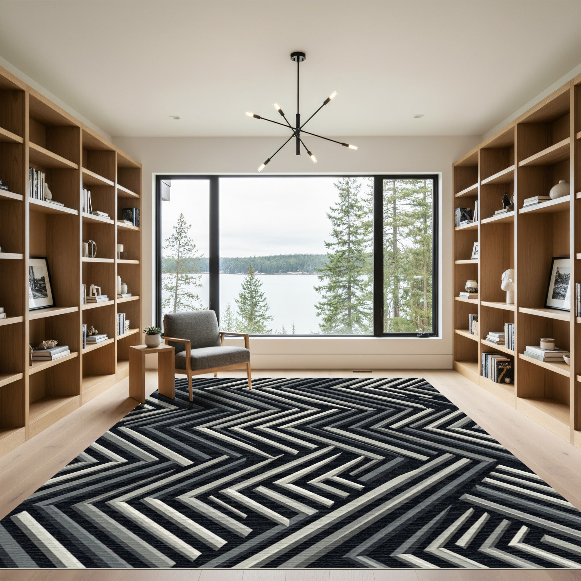 Monochrome Geometric Chevron Zigzag Art Rug