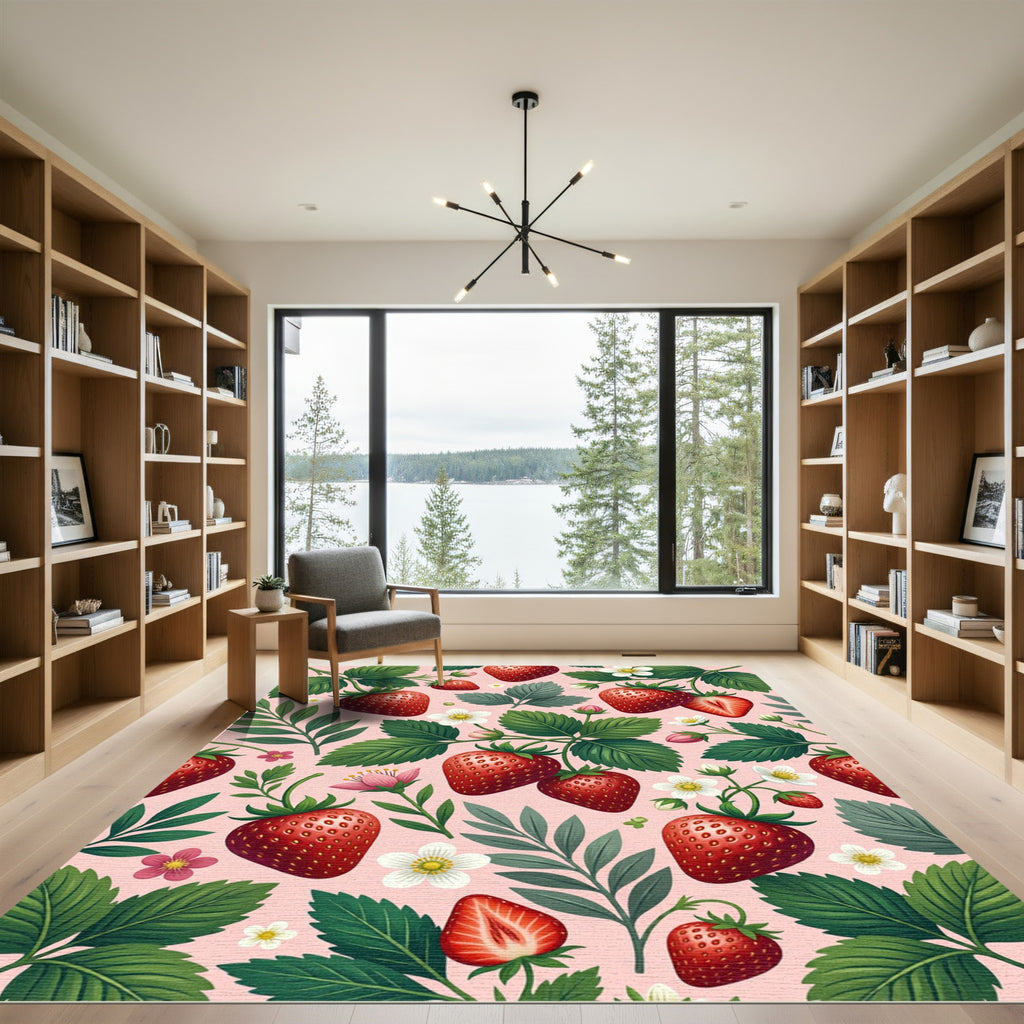 Sweet Strawberry Garden Botanical Arrangement Rug