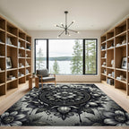 Monochromatic Vintage Floral Medallion Rug