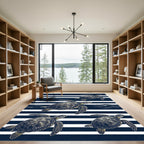 Navy Blue Striped Sea Turtle Art Rug
