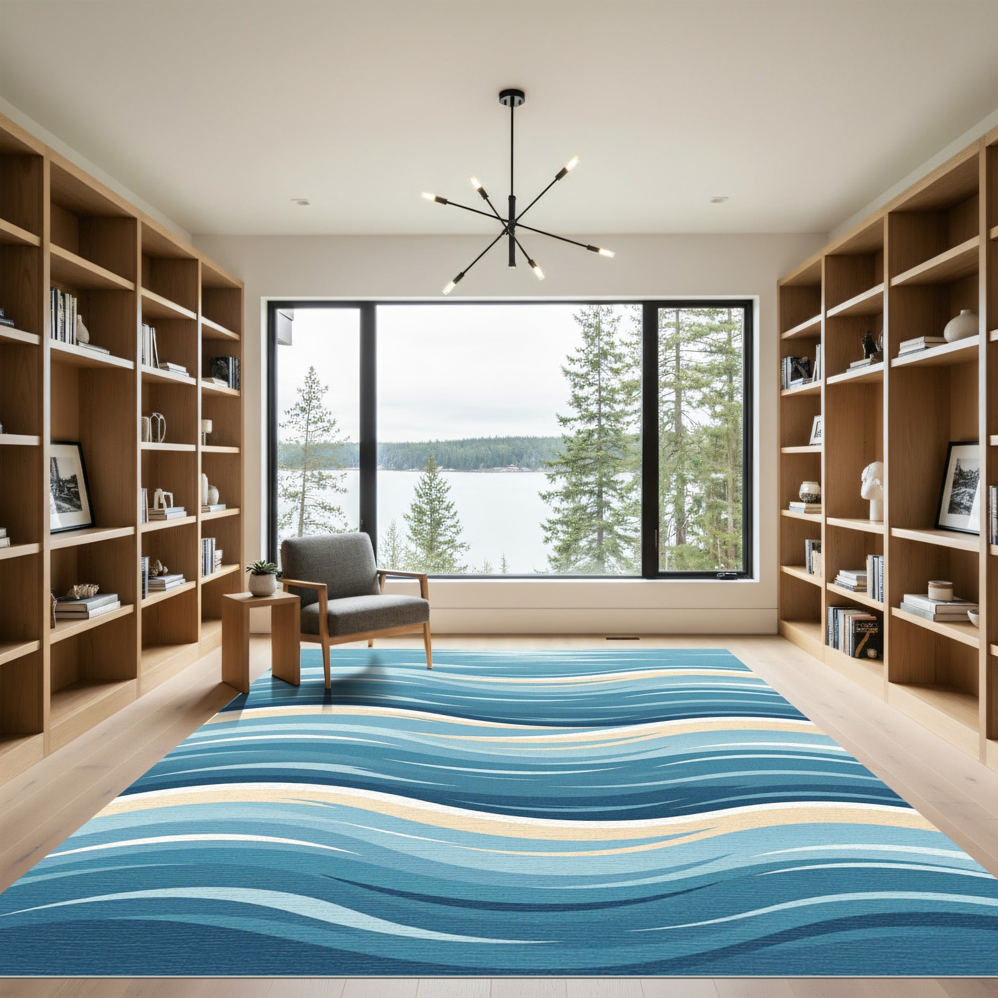 Ocean Blue Wave Stripe Rug