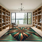 Art Deco Metallic Copper Emerald Sunburst Rug