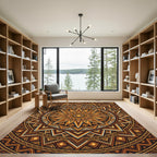 Golden Amber Geometric Sunburst Mandala Rug