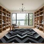 Modern Geometric Gray Black Chevron Rug