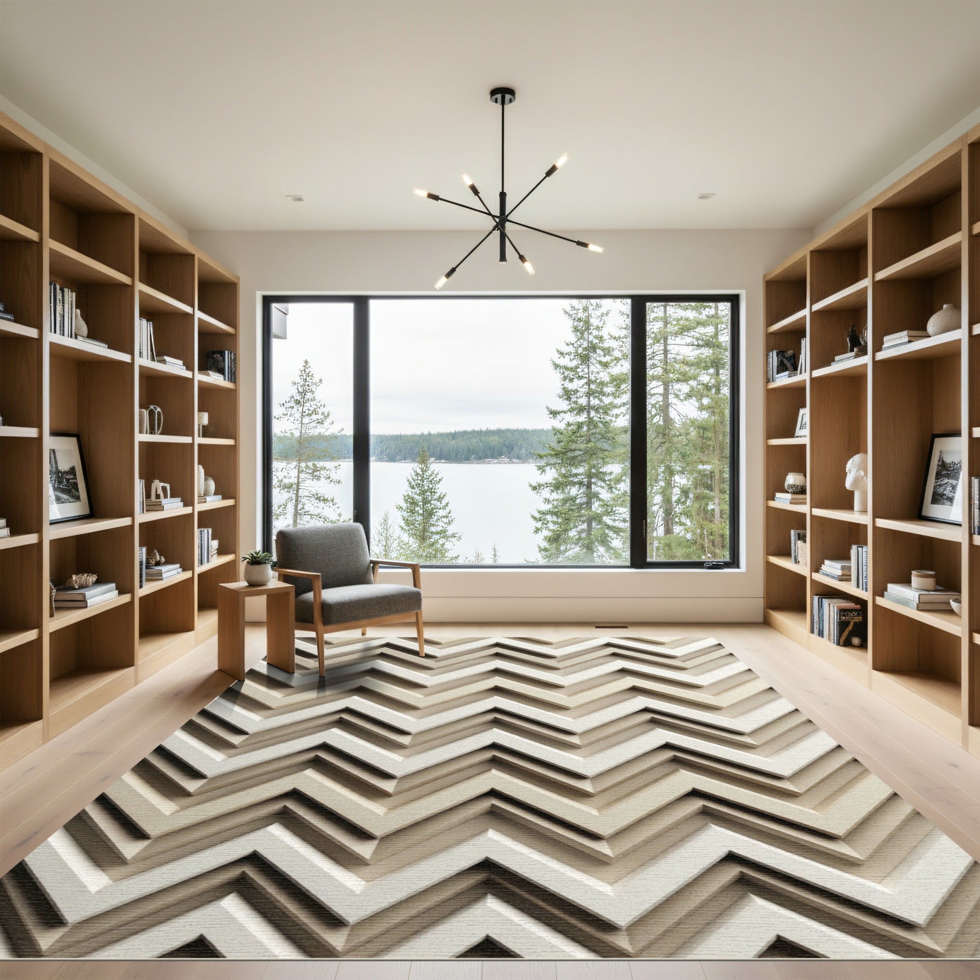 Neutral Beige Chevron Zigzag Loom Rug