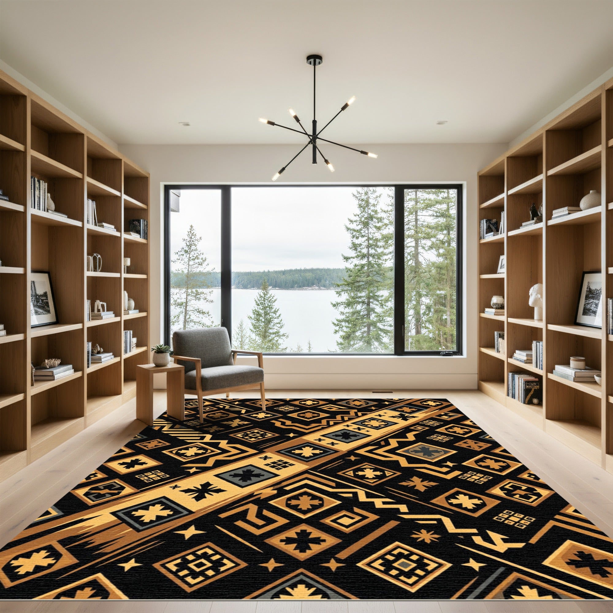 Gold and Black Geometric Tribal Rug