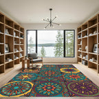 Vibrant Sunburst Mandala Tile Rug