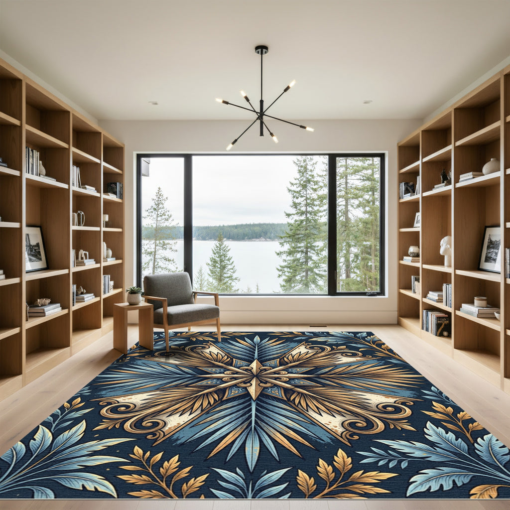 Golden Botanical Navy Starburst Floral Rug