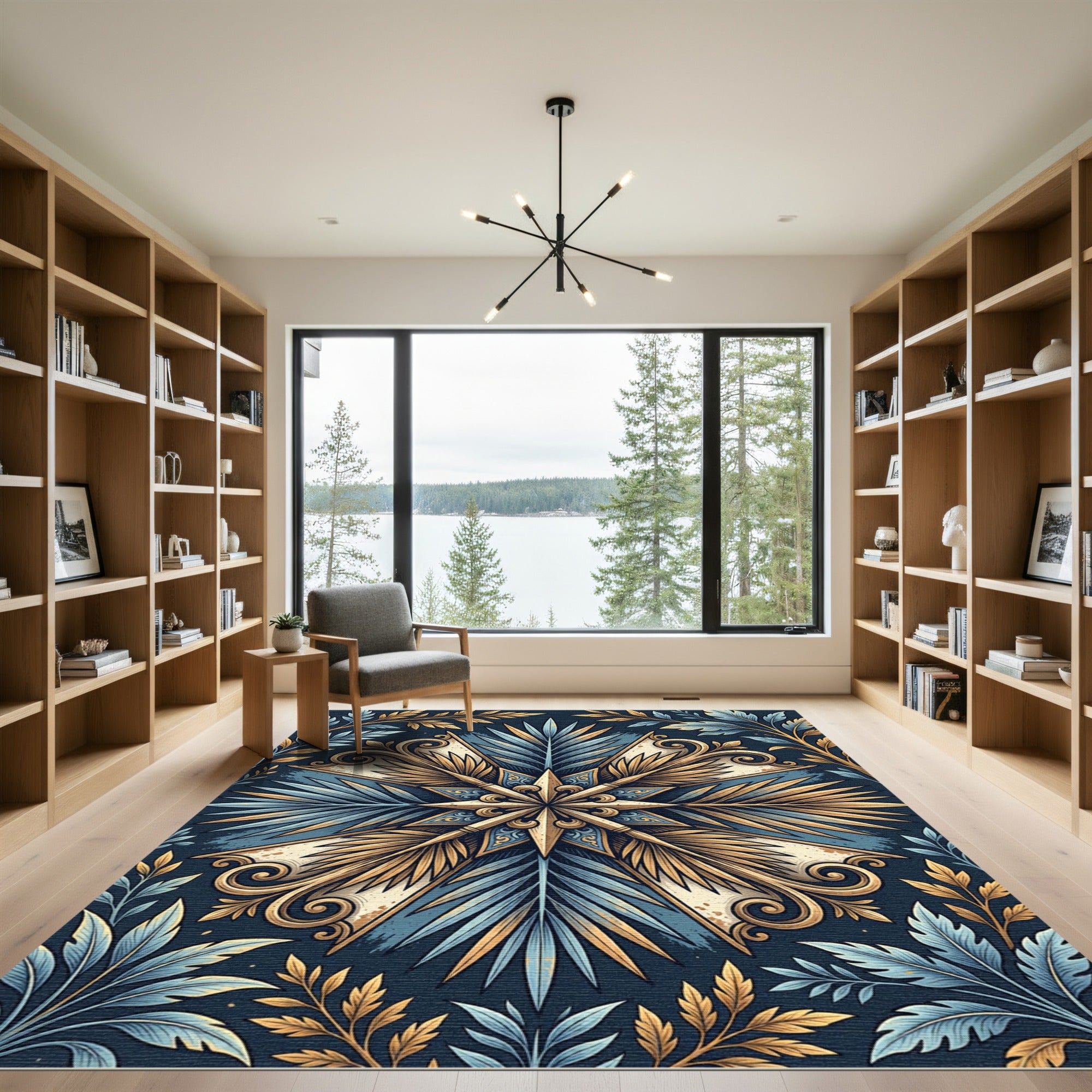 Golden Botanical Navy Starburst Floral Rug