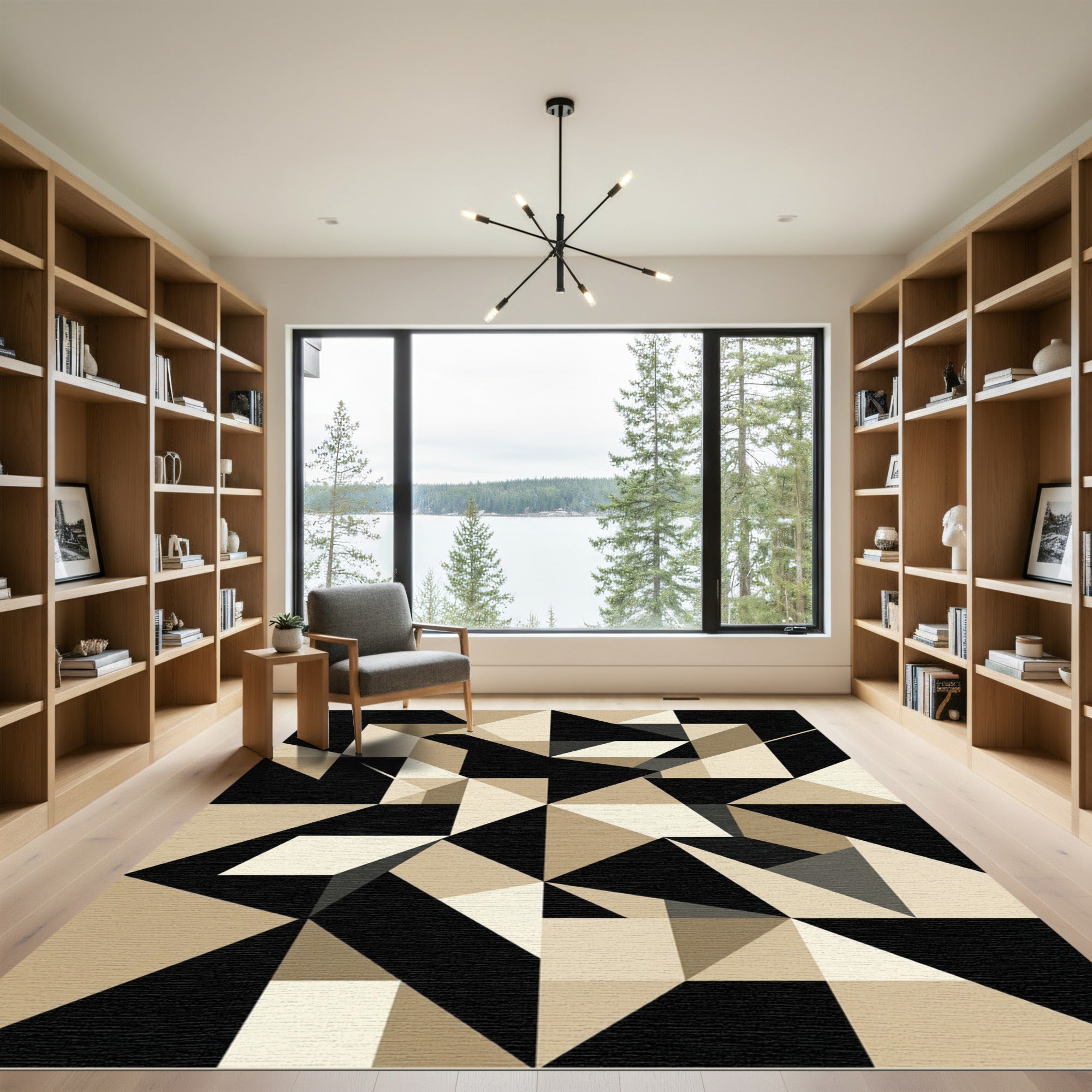 Modern Neutral Geometric Triangles Rug