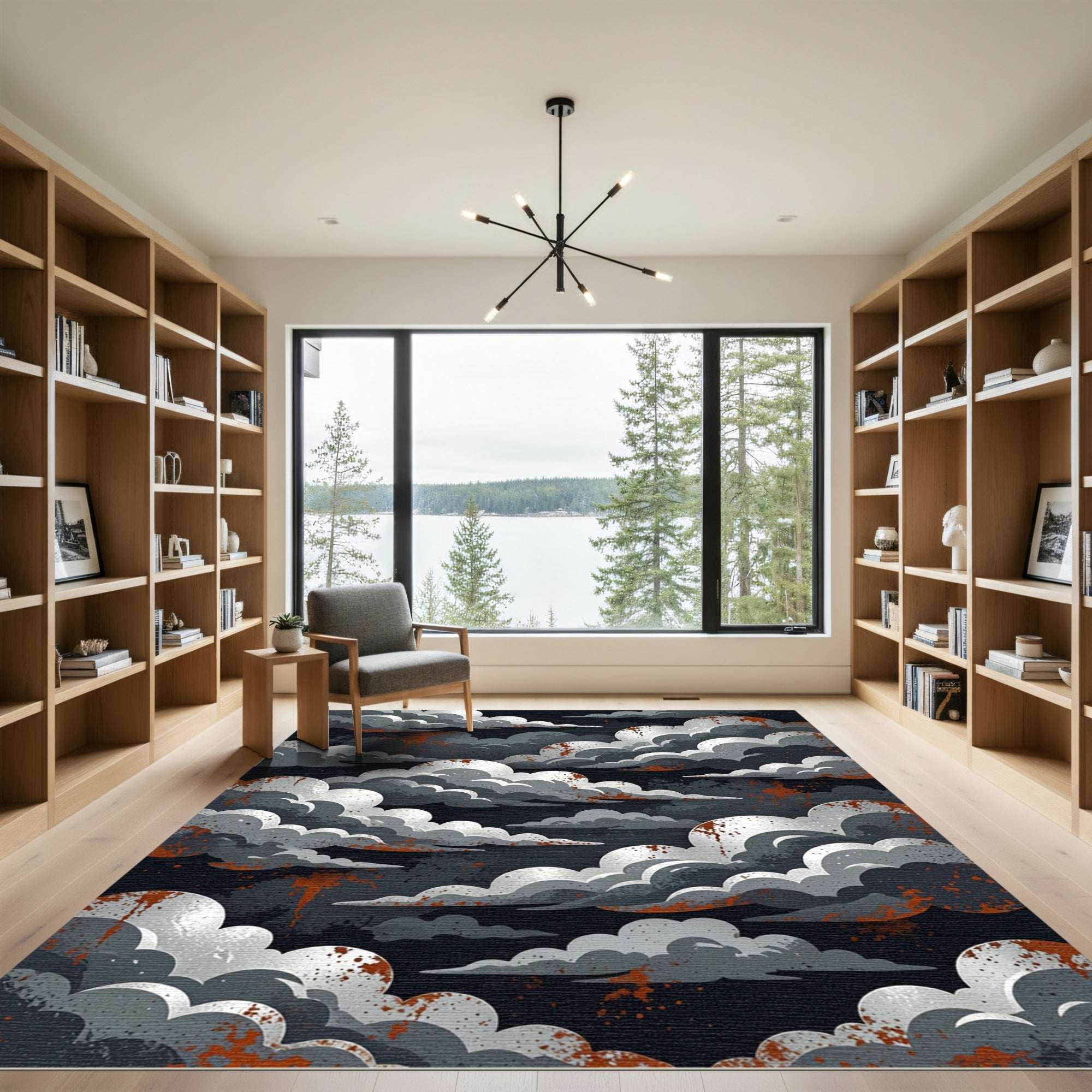 Dramatic Gray Clouds With Orange Splatter Rug