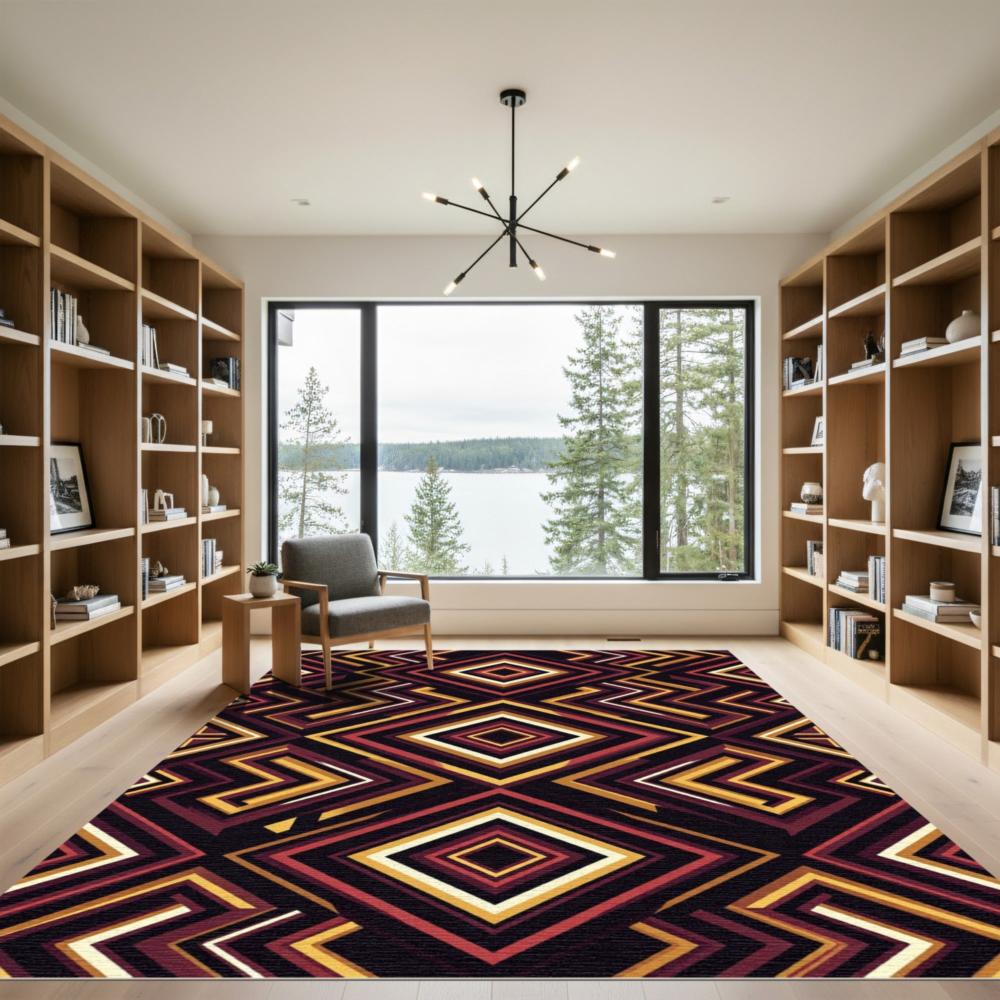 Bold Geometric Diamond Burgundy Gold Rug