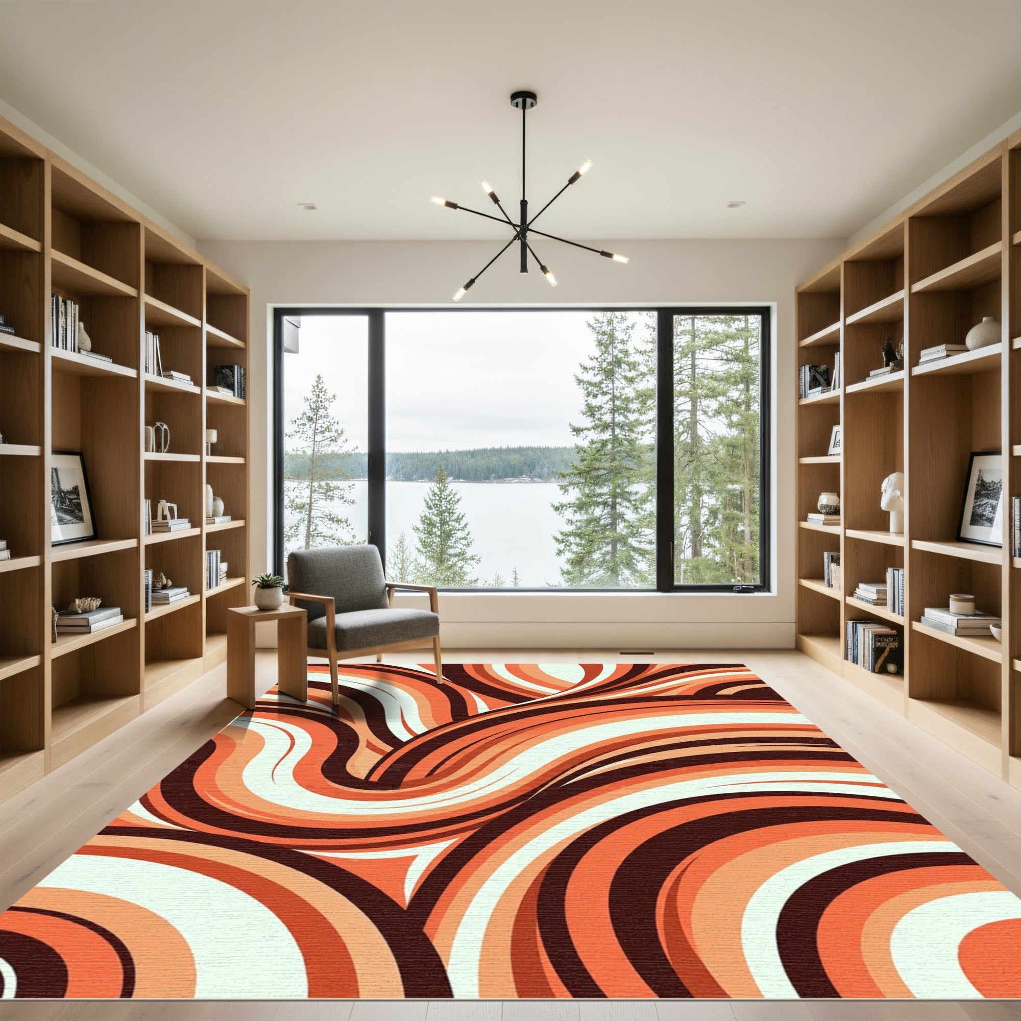 Retro Orange And Cream Abstract Swirl Rug