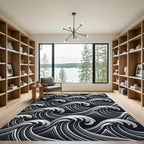 Dramatic Deep Gray Crashing Waves Rug