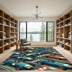 Vintage Retro Grand Prix Racing Scene Rug