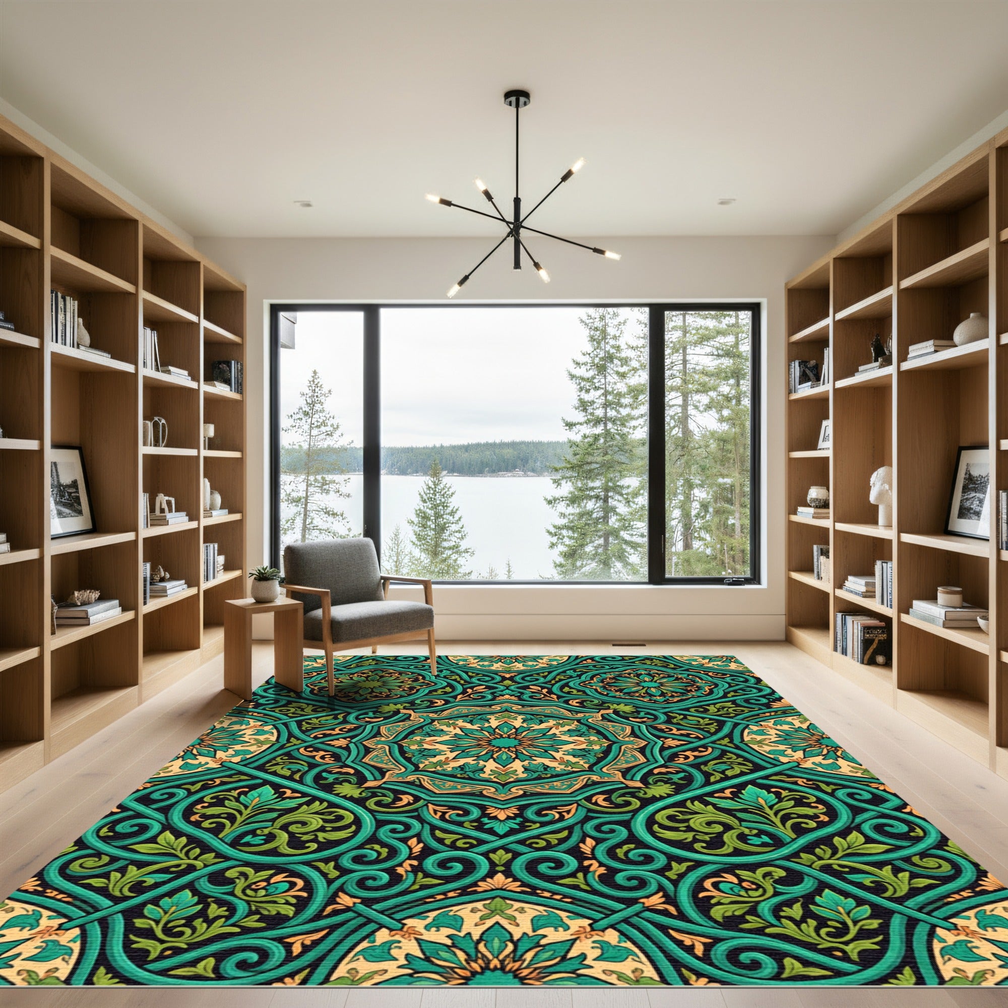 Emerald Green Arabesque Medallion Rug