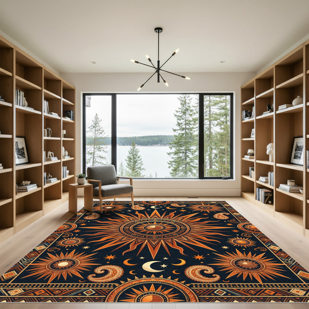 Celestial Sun Moon Paisley Sunburst Rug