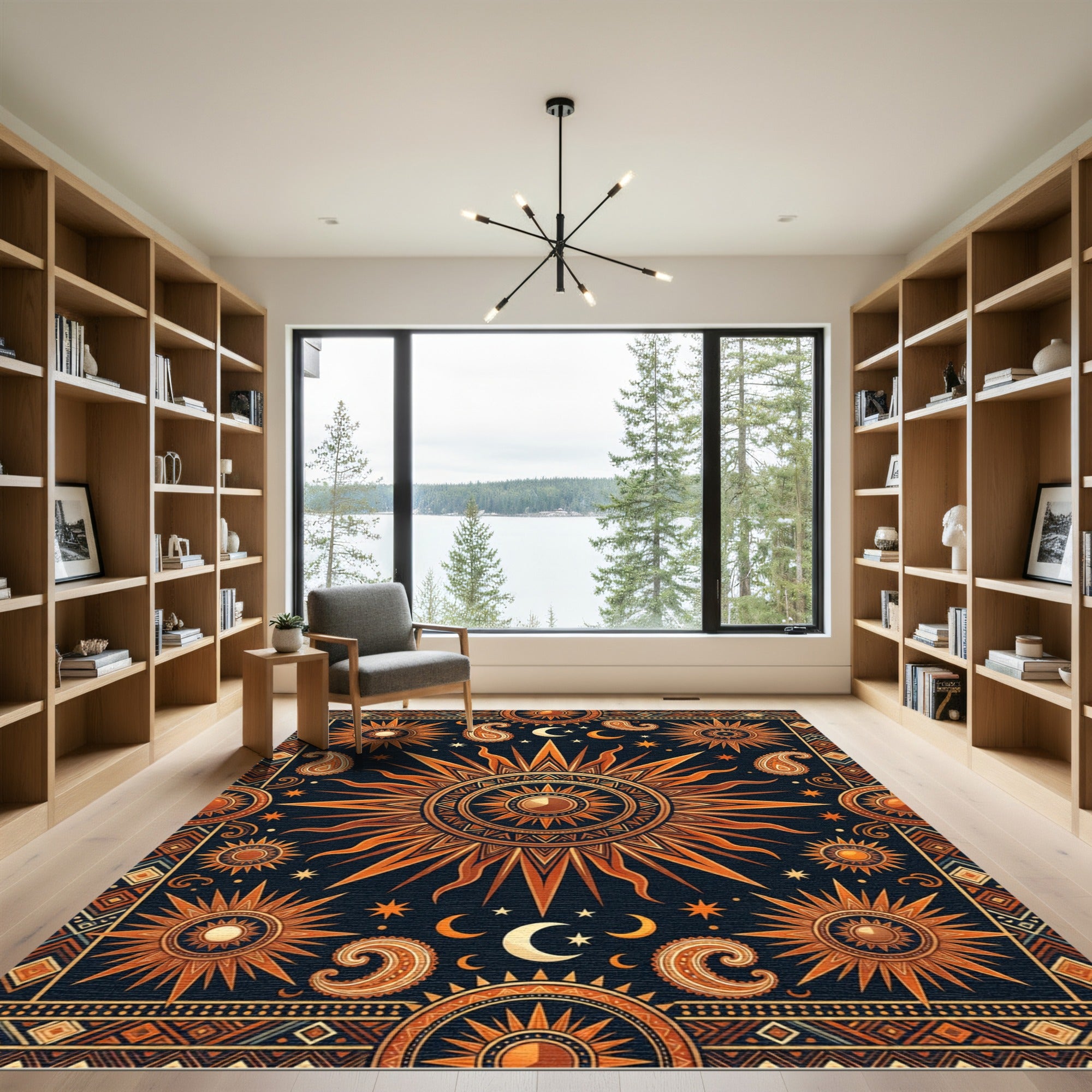 Celestial Sun Moon Paisley Sunburst Rug