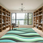 Cool Aqua Green Swirl Waves Rug