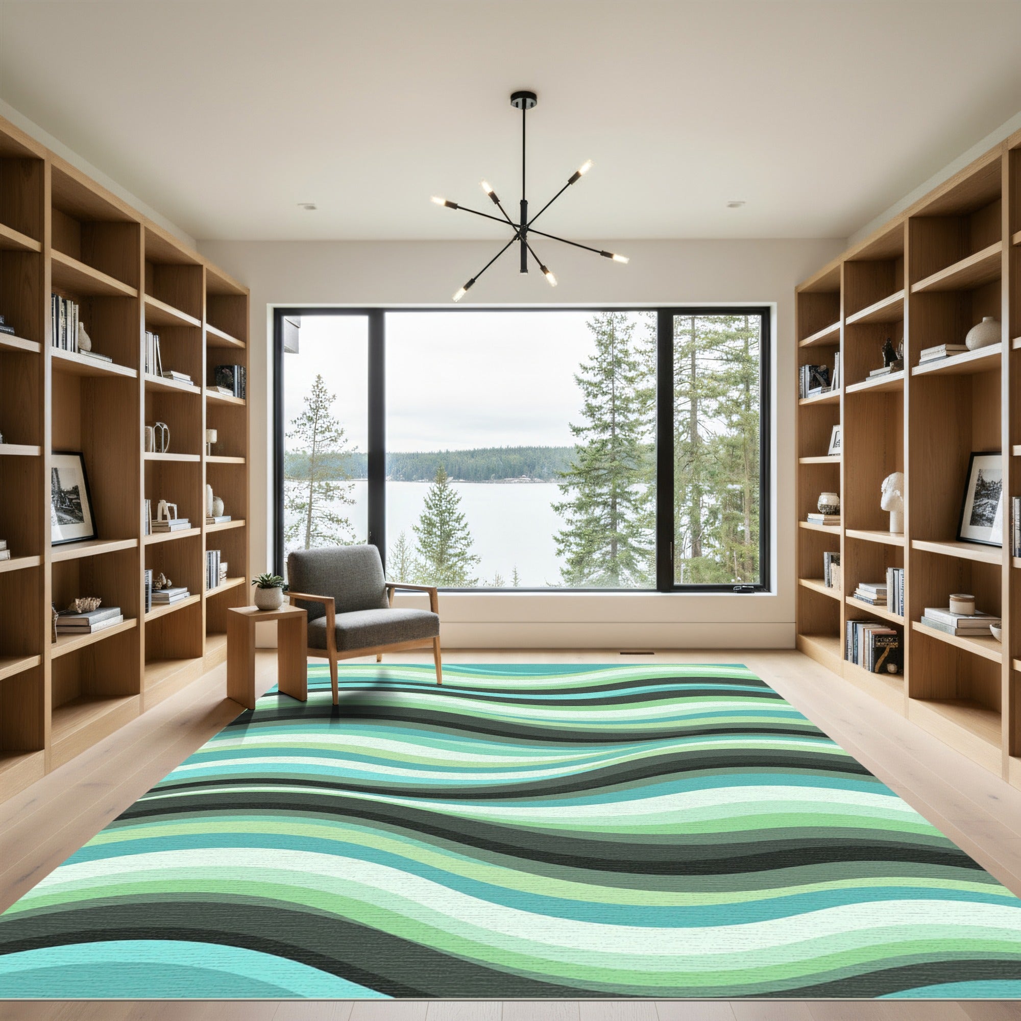 Cool Aqua Green Swirl Waves Rug