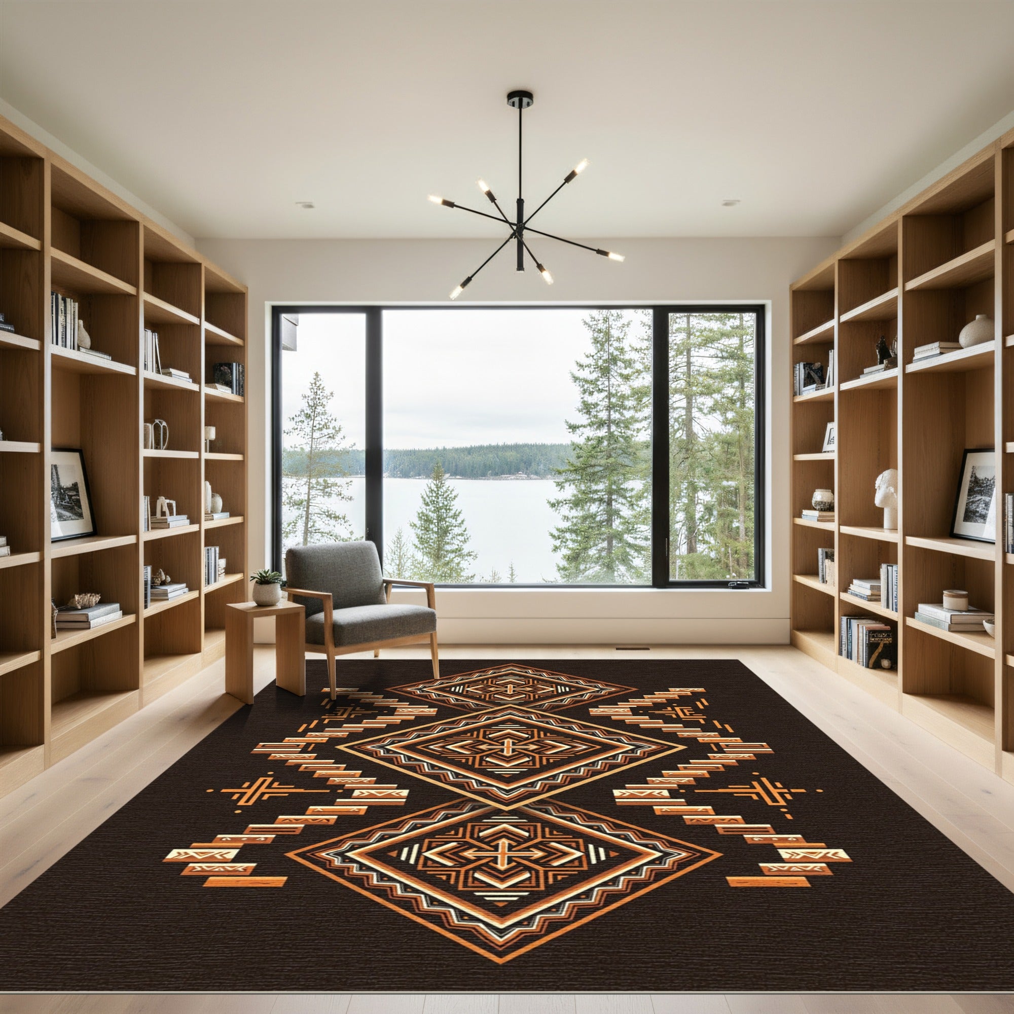 Geometric Diamond Steps Ochre Rug