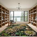Golden Chrysanthemum Floral Botanical Illustration Rug