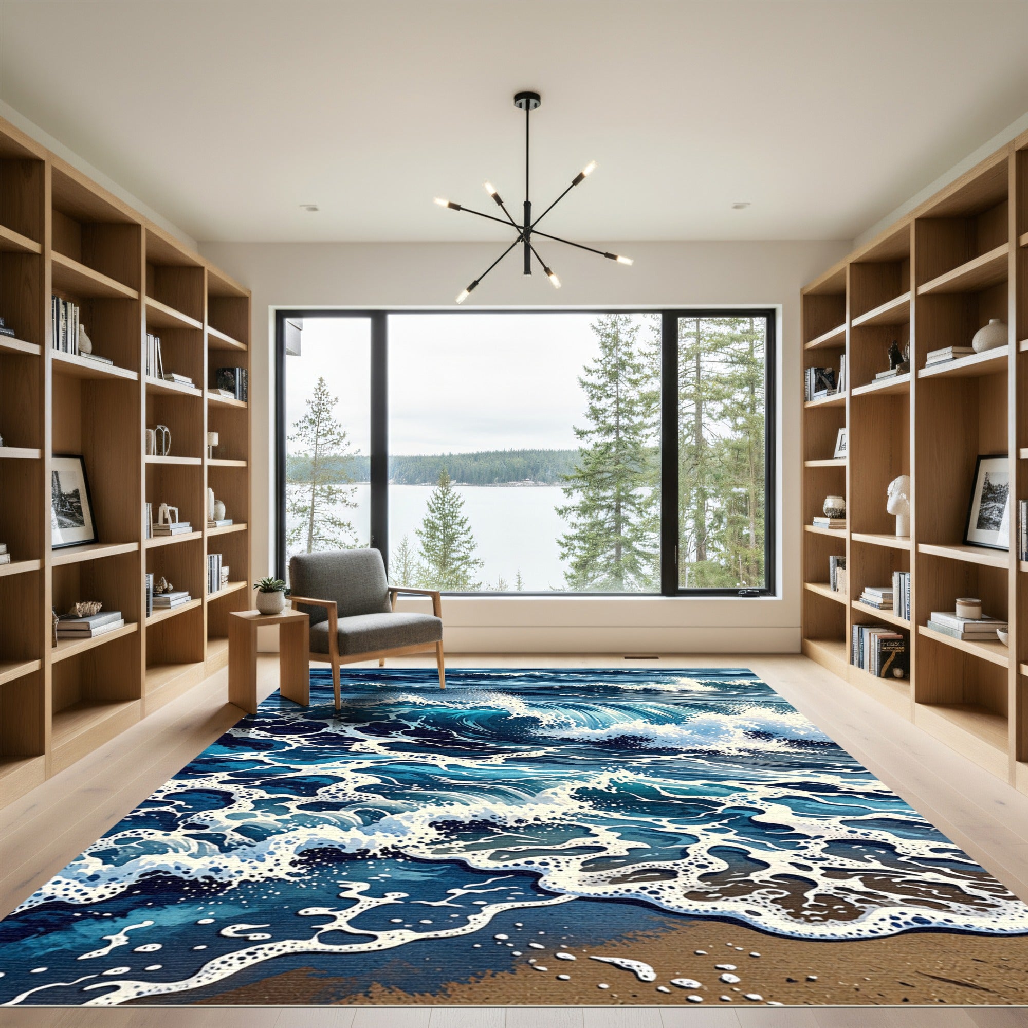 Deep Ocean Blue Crashing Wave Rug